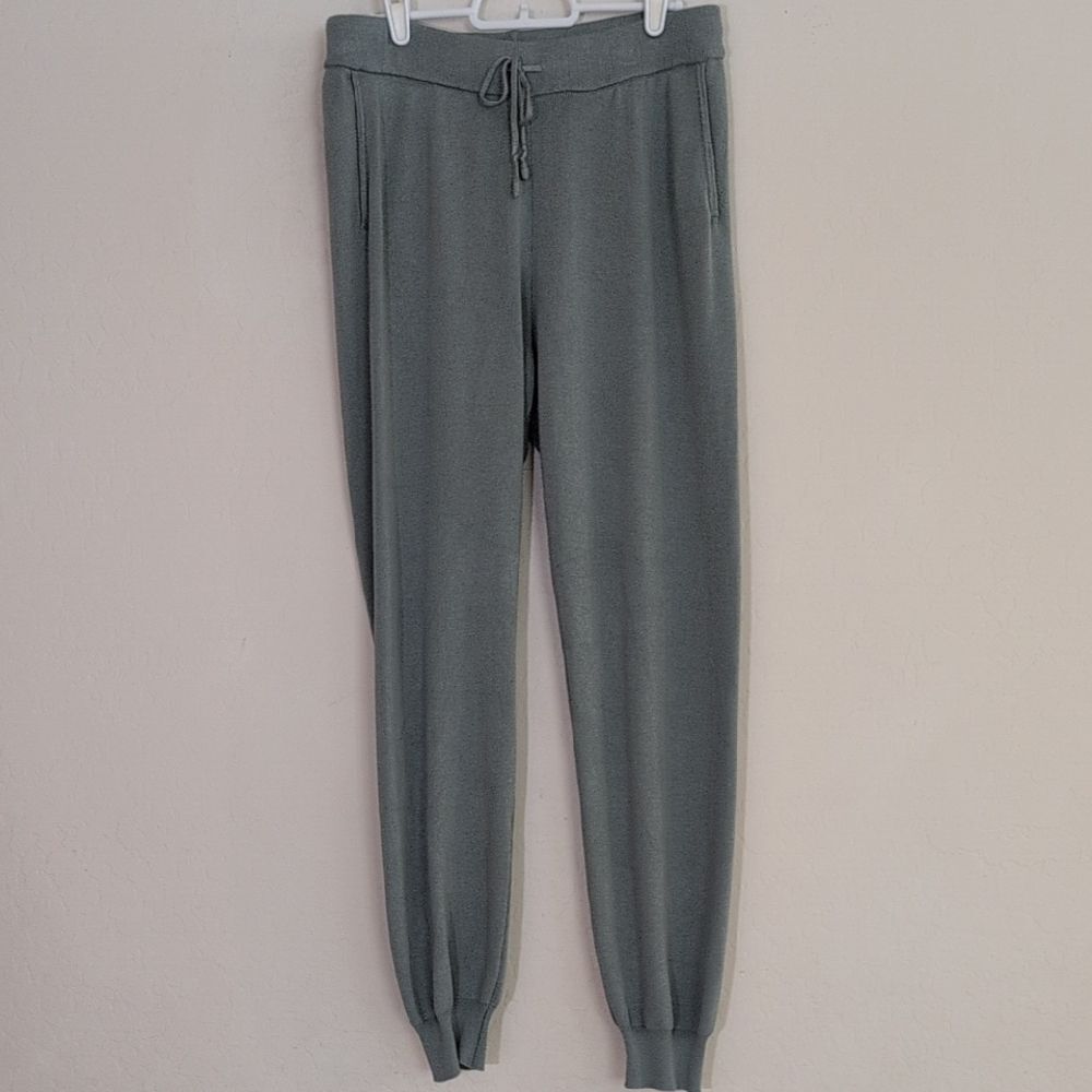 Sage + Stone Cozy Gray Green Jogger Pants Pull On Drawstring Stretch Pajama - L